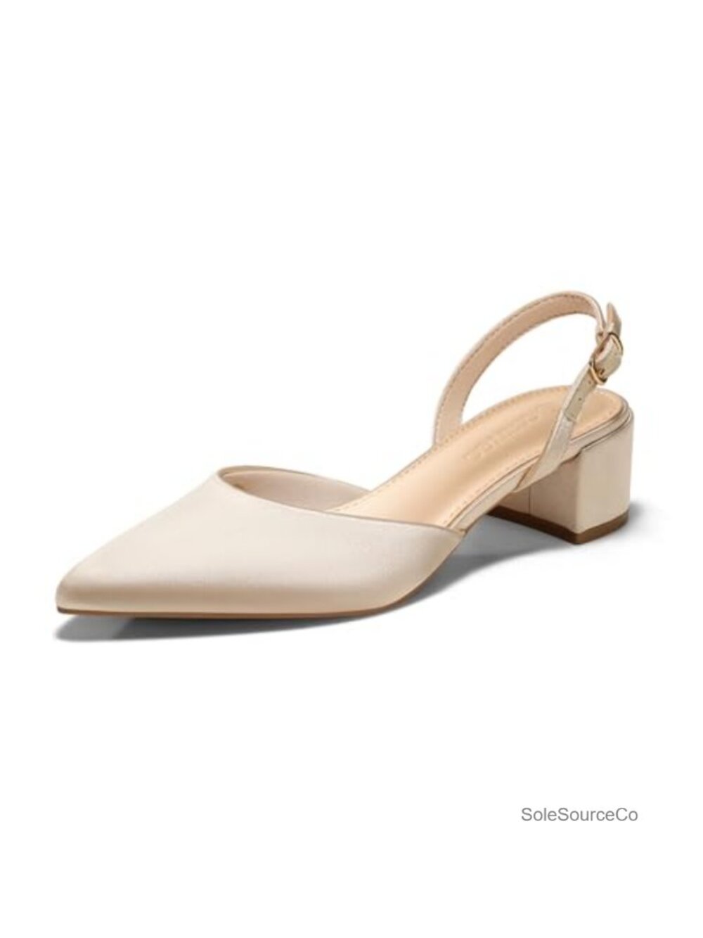 Women's Satin Slingback Low Chunky Heel Pumps